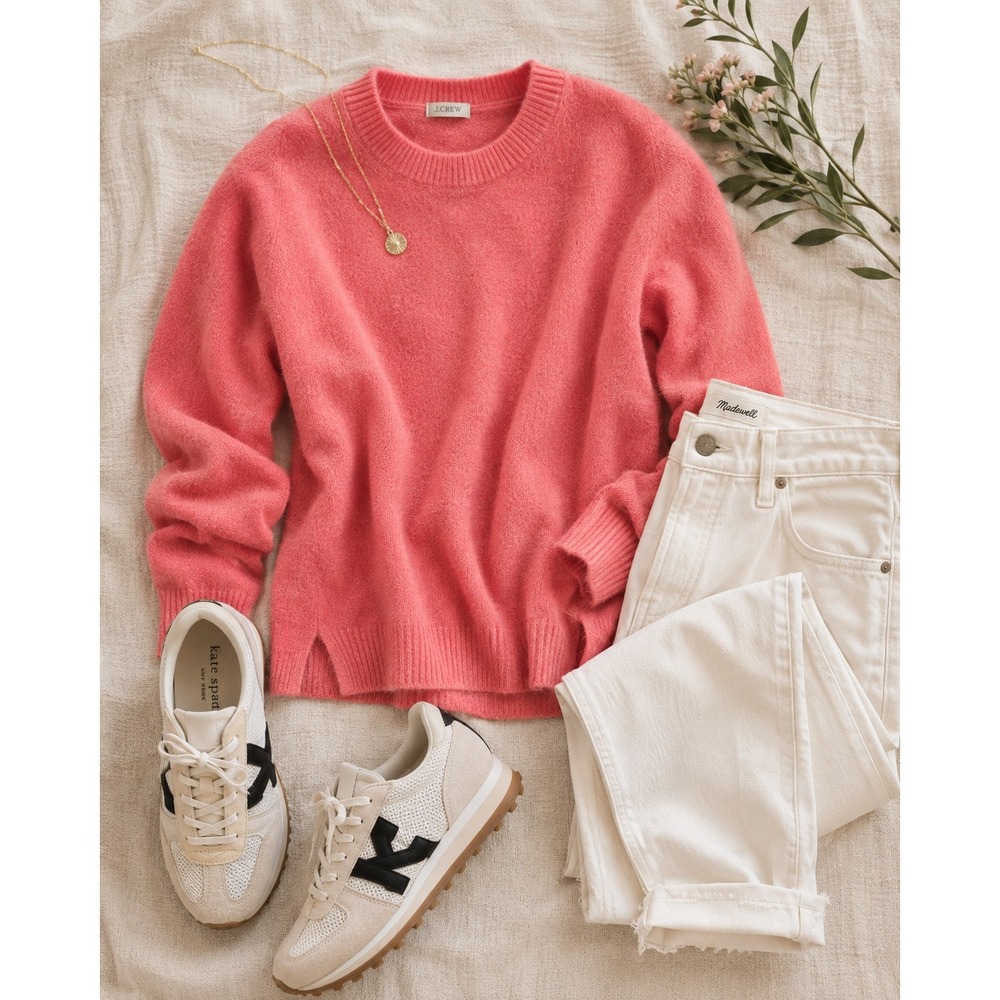 Magaschoni Cashmere Crewneck Sweater Coral Pink Long Sleeve XL - Picture 2 of 5
